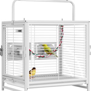 Vivohome 19 Inch Wrought Iron Bird Travel Carrier Cage For Parrots Conures Lovebird Cockatiel Parakeets White