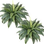 Dremisland Artificial Ferns For Outdoors, Set Of 2 Bouquets 30″ Diam Large Ferns Potted Or Hanging Artificial Boston Fern | Plant Shrubs For Home Garden Porch Farmhouse Decoraction (2 Pcs)