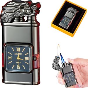 Windproof Lighter Vintage Watch Bezel Jet Flame Torch,Windproof Blue Flame Lighter For Cool Men, Black