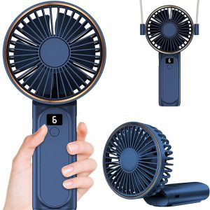 Handheld Fan, Portable Fan, 4000Mah Rechargeable Personal Fan, 180° Foldable Mini Desk Fan With 6 Wind Speed, Lcd Digital Display, Lanyard As Neck Fan, Ultra Quiet, Pocket Size For Indoor Outdoor