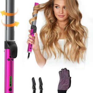 Rotating Curling Iron Automatic Curling Irons 1 1/4 Inch Automatic Hair Curler Rotating With Long Barrel For Beach Waves 1.25″ Large Barrel Hair Curling Wands 110~240V Dual Voltage(Purple)