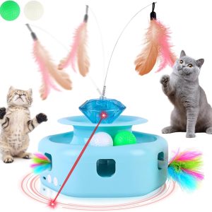 Kugobarne 4-In-1 Automatic Laser Cat Toy, Interactive Kitten Toy Cat Laser Pointer Toy, Fluttering Butterfly Electronic Cat Toy, Random Moving Ambush, Track Balls, Cat Interactive Toys For Indoor Cats