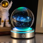 3D Solar System Crystal Ball With Led Colorful Lighting Touch Base, Solar System Model Decor Science Astronomy Gifts God Bless The World Easter Religious Space Gifts Decor