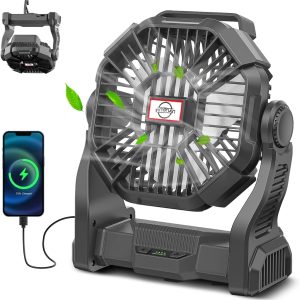 Conbola Portable Rechargeable Camping Fan For Tent With Led Lantern, 10-Inch Battery Operated Outdoor Fan With Hanging Hook, 270° Rotation, Small Quiet Personal Usb Cooling Fan For Travel, Fishing