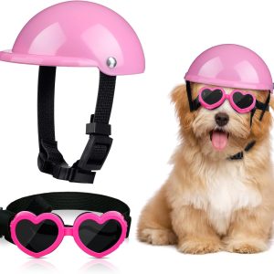 Xuniea 2 Pieces Small Dog Helmet And Goggles Puppy Sunglasses Uv Protection Pet Helmet With Adjustable Belt Dog Motorcycle Hard