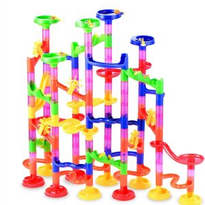 Gifts2U Marble Run Toy, 130Pcs Educational Construction Maze Block Toy Set With Glass Marbles For Kids And Parent-Child Game