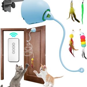 Babyltrl Cat Toys Hanging Door Automatic Cat Toy Interactive Elastic Rope With Feather, Cat Catching Game Door Hanger