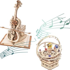 Rokr 3D Wooden Puzzles For Adults Music Box Bundle – Cello Music Box & Orrey Music Box, Unique Gift Hobby For Boys Girls Family