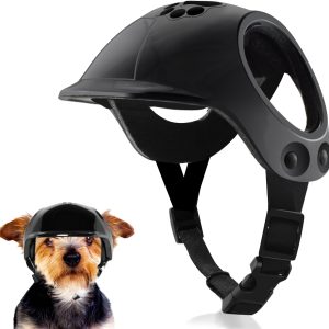 Dog Helmets For Small Dogs With Ear Holes, Hard Safety Pet Dog Hat For Puppy, Windproof Doggies Motorcycle Helmets For Outdoor Riding Hiking Cycling (Black, Small)