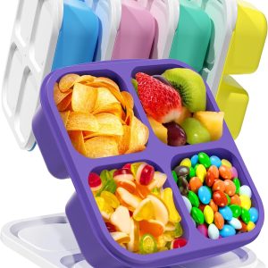 5 Pcs Bento Snack Containers, Reusable 4 Compartment Divided Food Storage Containers, Divided Lunchable Container For School, Work And Travel (5 Color)