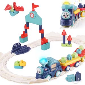 Iplay, Ilearn Toddler Musical Train Set Toys, Kids First Electric Railway Tracks Playset, Baby Choo Choo Train W/Learning Blocks, Birthday Gifts For 12 18 Month 1 2 3 4 Year Old Boy Girl Infant Child