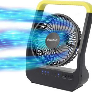 Gazeled Battery Operated Fan, Super Long Lasting Battery Powered Fans For Camping, Portable D-Cell Desk Fan With Timer, 3 Speeds, Whisper Quiet, 180° Rotation, For Office,Bedroom,Outdoor, 5”