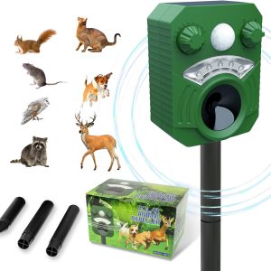 Ultrasonic Solar Animal Repeller, Cat Repellent Outdoor Squirrel Repellent With Motion Sensor & Flashing Light, Animals Deterrent For Squirrel Bird Deer Cat Skunk Dog For Yard Garden