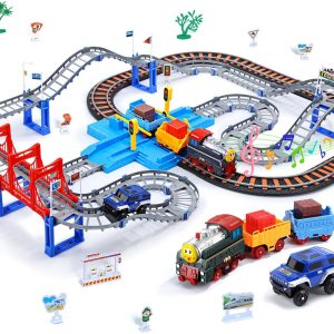 Cute Stone Toy Train Set For Toddler, Train Track Set With Cars, Electric Train With Realistic Sound, Train Track Playset For 3 4 5 Years Old Girls & Boys