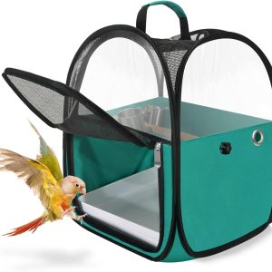 Bird Travel Carrier Foldable Bird Cage Parrot Cage With Two Feeder Bowls, Bird Perch And Bottom Tray, Portable And Breathable, Easy To Clean