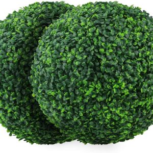 Sunnyglade 2 Pcs 15.7 Inch 4 Layers Artificial Plant Topiary Ball Faux Boxwood Decorative Balls For Backyard, Balcony,Garden, Wedding And Home Décor (15.7 Inch)