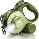 Retractable Dog Leash With Flashlight And Poop Bag Dispenser, Douexio Upgrade 4 In 1 Dog Leash Retractable For Small Medium Dogs Up To 55 Lbs, Anti-Slip Handle (Green)