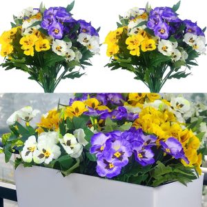 Qianyun Flowers Pansy Small Wild Flower Daisy 6 Bundles Faux Plastic Purple Flowers For Home Wedding Kitchen Garden Table Centerpieces Indoor Outdoor Decor (Mixed Color)