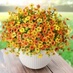 Artificial Faux Plants Flowers Outdoor Fall Decoration, 12 Bundles Silk Colorful Daisy Flowers Look Real Uv Resistant No Fade For Garden Porch Window Box Pot Planters Decor(Orange Yellow)