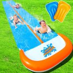 30Ft Slip Lawn Water Slide, Extra Long Slip Splash And Slide For Kids And Adults Backyard, With 2 Sliding Lanes And 2 Inflatable Bodyboards With Central-Pipe Sprinkler, Outdoor Summer Water ToyU2026