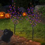 Lighted Halloween Tree Branches, 30In 100Led Artificial Black Twig Branch With Purple&Orange Fairy Lights, Built-In Timer & Battery Operated, Waterproof For Outdoor Pathway Lawn Garden Decorations