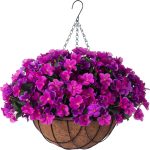 Inxugao Artificial Hanging Flowers With 12″ Basket Outdoor Spring Summer Decor, Hydrangea Uv Resistant Arrangements In Pot Planter Decor For Indoor Porch Garden Yard(Double Lotus)