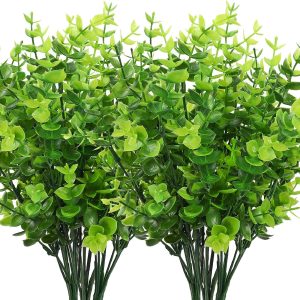 Cewor 8Pcs Artificial Greenery Plants Outdoor Uv Resistant Plastic Boxwood Shrubs Grass Stems For Home Wedding Courtyard Indoor And Outside Garden Porch Patio Window Box Farmhouse Decoration