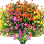 Hananona 12 Bundles Artificial Outdoor Flowers Plastic Uv Resistant Colorful Wild Flowers Flowers Shrubs For Outdoor Window Porch Spring Summer Home Decor(12, Purple, Orange, Yellow)