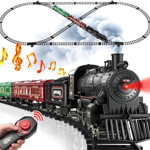 Bee Train Set, Remote Control Train Toys W/Luxury Track & Glowing Passenger Carriages, Metal Electric Trains W/Smoke, Light & Sound, Toy Train Set For 3 4 5 6 7+ Years Old Boys Birthday Gifts