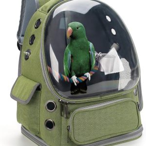 Bird Backpack Carrier Travel Cage With Perch, Tray And Breathable Clear Window, Bird Travel Cage For Cockatiel Caique Conure Quaker, For Vetting Camping Hiking (Green)