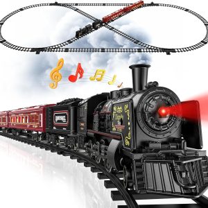 Bee Train Set, Train Toys W/Luxury Tracks, Metal Toy Train – Glowing Passenger Cars, Electric Trains W/Smoke, Sound & Light, Toddler Model Train Set For 3 4 5 6 7+ Years Old Boys Birthday Gifts