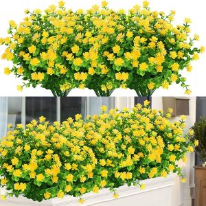 Artbloom 6 Bundles Outdoor Artificial Flowers Uv Resistant Boxwood Plants, Faux Plastic Greenery For Indoor Outside Hanging Plants Garden Porch Window Box Home Wedding Farmhouse Decor (Yellow)