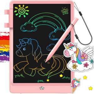 Flueston Lcd Writing Tablet, Doodle Board Toys Gifts For 3-8 Year Old Girls Boys, 10 Inch Colorful Electronic Board Drawing Pad For Kids, Gifts For Toddler Educational Learning Travel Birthday, Pink