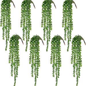 Cewor 8Pcs Artificial Succulents Hanging Greenery Plants String Of Pearls For Wall Home Garden Outdoor Decor (24 Inches Each Length)