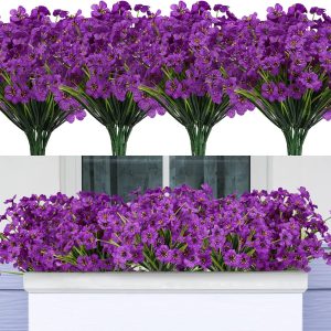 Cewor 16 Bundles Artificial Flowers For Outdoors, Silk Flowers Faux Plants Uv Resistant For Hanging Planters Window Box Front Porch Indoor Outside Decorations (Purple)