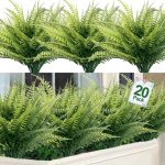 Turnmeon 20 Bundles Artificial Plants Outdoor Summer Decor Plants Greenery Faux Plant Boston Fern Uv Resistant Artificial Flowers Plastic Shrubs