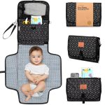 Portable Diaper Changing Pad – Waterproof Travel Changing Mat For Baby, Foldable Baby Diaper Clutch, Detachable Baby Travel Diaper Mat For Diaper Changing Station, Diaper Change Mat (Black Geo)