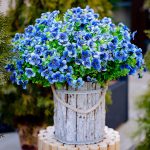 Axylex Artificial Plants Flowers Outdoor – 16 Bundles Faux Outside Greenery Boxwood No Fade Uv Resistant Plastic Shrubs Spring Home Decor Farmhouse Garden (Blue)