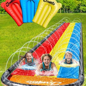 Jambo Premium Triple Slip Splash And Slide With Bodyboards (Updated Model), Water Slide With Advanced 3-Way Water Sprinkler System, Backyard Waterslide Outdoor Water Toys N Slides For Kids