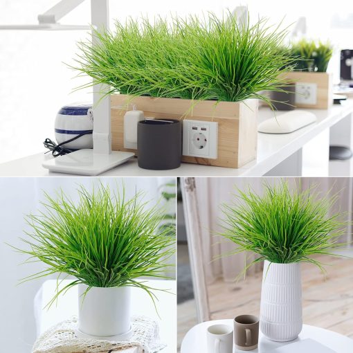 Artificial Outdoor Plants, Fake Wheat Grass Greenery Shrubs, UV Resistant Faux Plastic Plants Garden Porch Window Box Décor