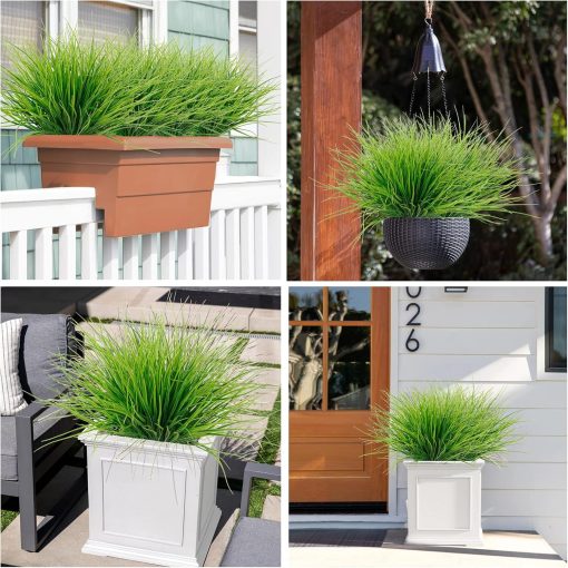 Artificial Outdoor Plants, Fake Wheat Grass Greenery Shrubs, UV Resistant Faux Plastic Plants Garden Porch Window Box Décor