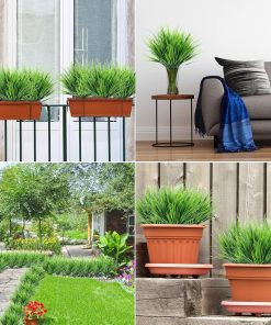 Artificial Outdoor Plants, Fake Wheat Grass Greenery Shrubs, UV Resistant Faux Plastic Plants Garden Porch Window Box Décor