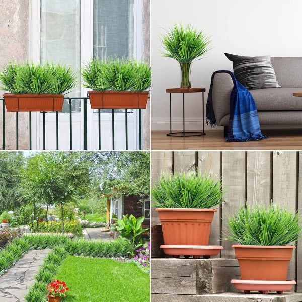 Artificial Outdoor Plants, Fake Wheat Grass Greenery Shrubs, UV Resistant Faux Plastic Plants Garden Porch Window Box Décor