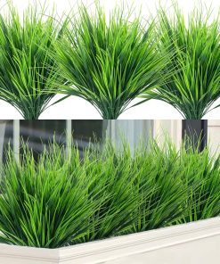 Artificial Outdoor Plants, Fake Wheat Grass Greenery Shrubs, UV Resistant Faux Plastic Plants Garden Porch Window Box Décor