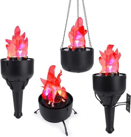 Battery Operated Fake Fire Lamp, 3D Artificial Fire Flames 4 in 1 Campfire Realistic Effect, Flame Bowl Hanging Flame Light