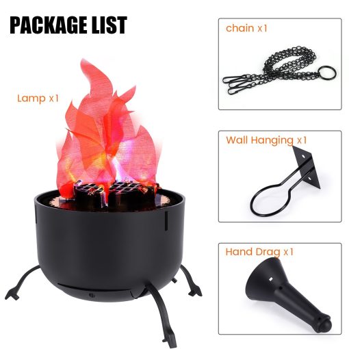 Battery Operated Fake Fire Lamp, 3D Artificial Fire Flames 4 in 1 Campfire Realistic Effect, Flame Bowl Hanging Flame Light