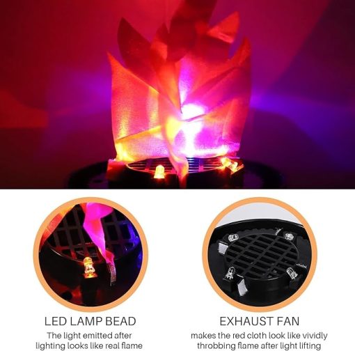 Battery Operated Fake Fire Lamp, 3D Artificial Fire Flames 4 in 1 Campfire Realistic Effect, Flame Bowl Hanging Flame Light