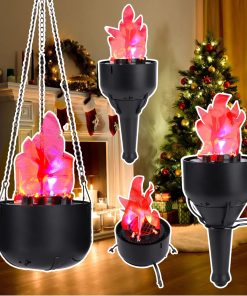 Battery Operated Fake Fire Lamp, 3D Artificial Fire Flames 4 in 1 Campfire Realistic Effect, Flame Bowl Hanging Flame Light