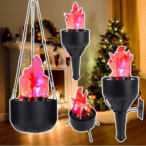 Battery Operated Fake Fire Lamp, 3D Artificial Fire Flames 4 in 1 Campfire Realistic Effect, Flame Bowl Hanging Flame Light