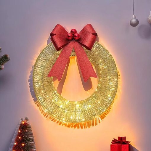 Christmas Decorations Lighted, Christmas Wreath LED Warm Light, Hanging Glowing Wreath for Front Door Wall